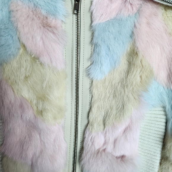 bebe rare rainbow multicolor rabbit fur coat sz S preppy Y2K lined - Picture 2 of 13